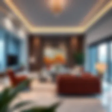 Luxurious living room interior design in a Business Bay apartment