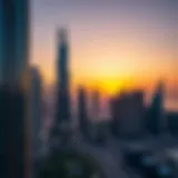Stunning skyline view of Business Bay residential towers at sunset