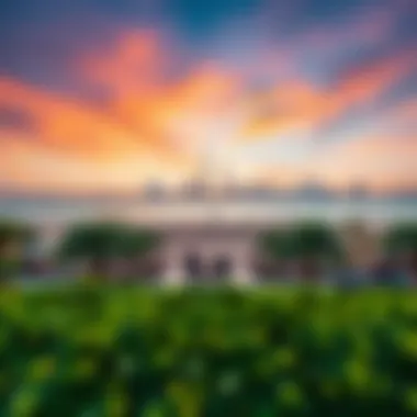 Panoramic View of Umm Suqeim Beach Park and Dubai Skyline A panoramic view of Umm Suqeim Beach Park showcasing the skyline of Dubai