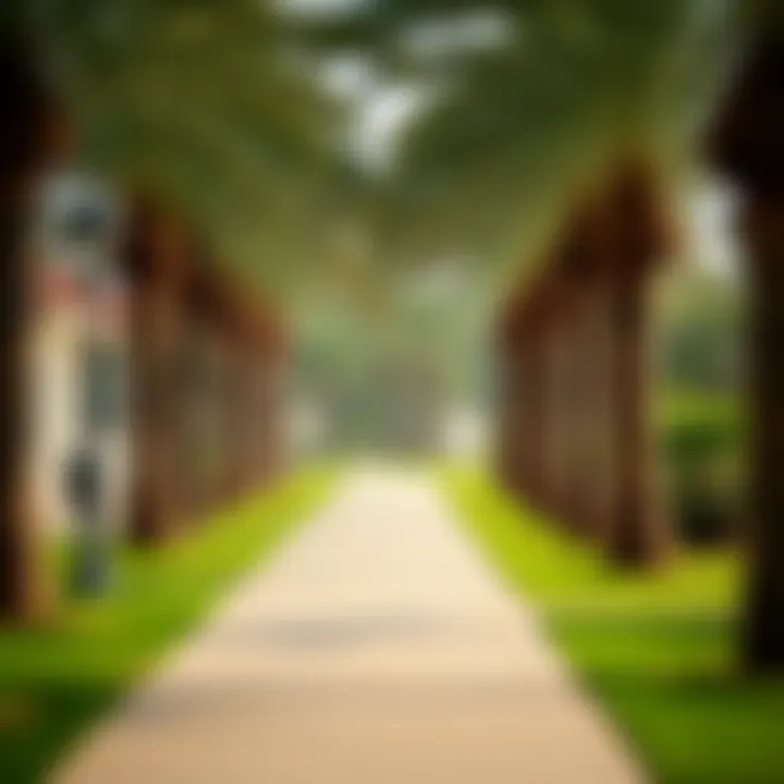 The picturesque walking path lined with palm trees at Umm Suqeim Beach Park