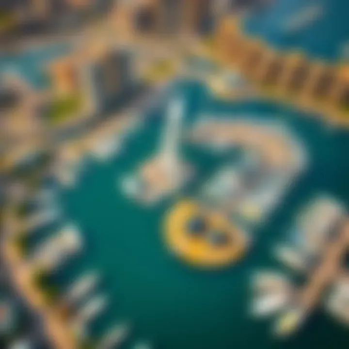 Aerial view of the vibrant Marina community surrounding Zumurud Tower, highlighting its strategic location