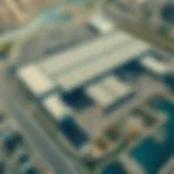Aerial view of Jebel Ali stock warehouses showcasing their expansive layout and strategic positioning.