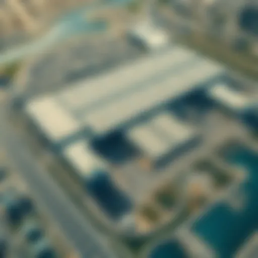 Aerial view of Jebel Ali stock warehouses showcasing their expansive layout and strategic positioning.