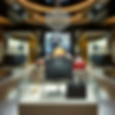 Designer Handbag Display in Luxury Retail Elegant display of designer handbags in an upscale retail environment