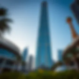 Architectural details of Madina Tower showcasing its unique design