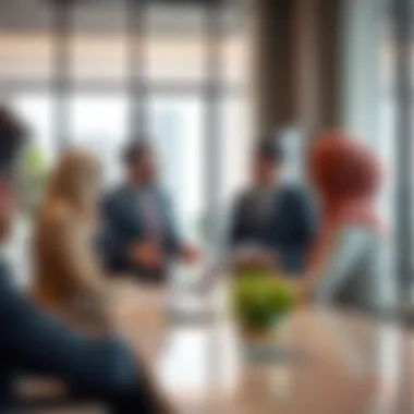 Real Estate Consultation A real estate agent discussing investment opportunities with clients in a modern office setting.