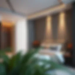 Contemporary bedroom with partitioned space