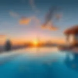 A breathtaking sky pool with city skyline in the background