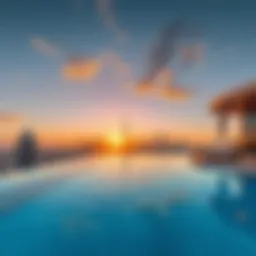 A breathtaking sky pool with city skyline in the background