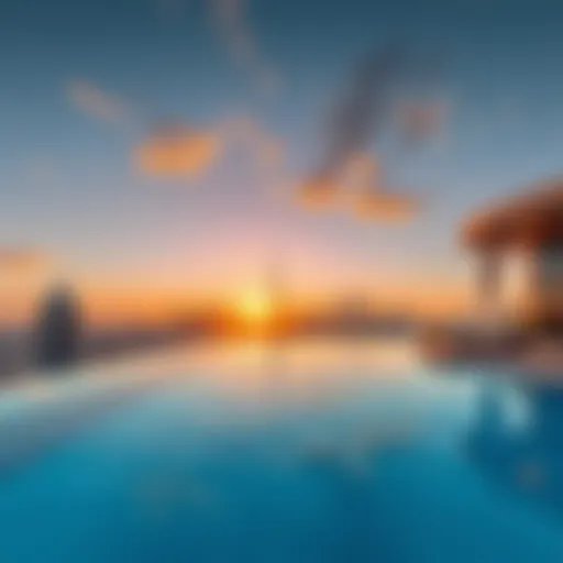 A breathtaking sky pool with city skyline in the background